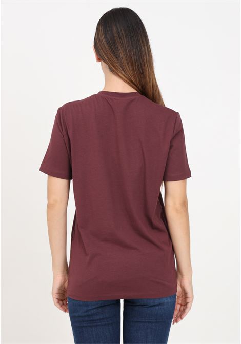 Burgundy short-sleeved T-shirt for women with logo and rhinestone print ELISABETTA FRANCHI | MA00346E2CG3